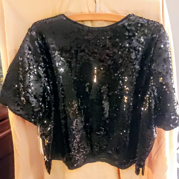 GOOD AMERICAN Black Sequin Blouse size 5 (2x) - Picture 4 of 12